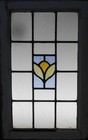 Central Floral Midsize Old English Leaded Stained Glass Window 16 3 4 x 26 1 2 