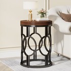 Round Wood End Table With Metal Base  Sofa Side Table Small Tea Coffee Table