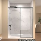 60x72 Single Sliding Shower Door Frameless Matte Black Tempered Glass
