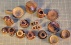 Vintage Handmade Miniature Wooden Tea Coffee Set Dollhouse Plate Cup Pot Bowl