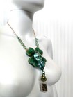 Green Witch Wicca Talisman Amulet Pendant Charm Forest Four Leaf Clover Gold Urn