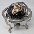 Semi-precious Gemstone Inlaid 10    H World Globe W  Compass In Silver Tone Stand