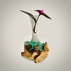 Bud Vase Blown Molten Glass Reclaimed Wood Base House Hydroponic Plant Rooter