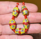 Antique Venetian Semi Oval Millefiori Glass Beads W  Red Stripes  African Trade