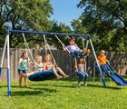 Swingin  More Fun - Outdoor Backyard Playground Kids Swing Set  White blue