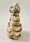 Vintage Hand Carved Wooden Cat Figurine W  Beautifully Detailed Tiger Stripes