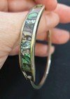 Vintage Silver Alpaca Mexico Abalone Inlay Hinged Bracelet 7  Never Worn Nwot 