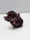 Vintage Koi Fish Bubbled Wood Carved Glass Eyes Sculpture Red Japanese Chinese