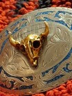 Aztec Turquoise Inlay Steer Bison Skull Belt Buckle Rare Vintage 