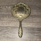 Vintage Antique Silver Plate Rose Pattern Vanity Hand Mirror Victorian Imperfect