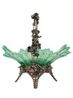 Beautiful Translucent Green Blue Glass Brides Basket  Bowl W  Footed Metal Stand
