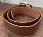 Garym Brown Genuine Leather Wide Belt Silver Oval Buckle Size L Made In Canada