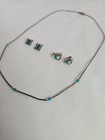 Vintage Sterling Silver   Turquoise Necklace Plus 2 Stud Earring Set Southwest