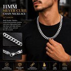 11mm Silver Curb Chain Necklace     22  Stainless Steel Heavy Link For Men   Unise
