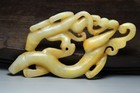 Chinese Antique Old Hetian Jade Hand-carved Mother Baby Dragon Statue