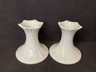 Vtg Lenox Ivory Taper Candle Holders 3 1 2  Tall-set Of 2 Woodland Leaf Pattern