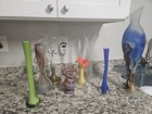 Vintage Lot Of 7 Decorative Multicolor Art Glass Vases bud Vases Assorted Shapes