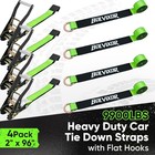 Car Tie Down Straps  4 Pack  2  X 96   9900 Lbs  Heavy Duty Flat Hooks   9900   