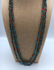 Vintage Native American 3 Strand Turquoise Coral Heishi Necklace Knotted 29 