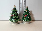 Lefton Vintage Ceramic Christmas Trees Salt Pepper Shakers Hand Painted Japan
