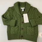 Ralph Lauren Baby Boy 18m Green Aran Cable Knit Shawl Collar Cardigan Sweater