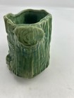 Vintage Green Camping Stump Planter Ceramic Art Pottery Unmarked Decor