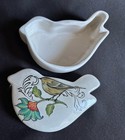 Curio Trinket Box Hand Painted Blue Finch On A Flower Unique Bird Shaped Small