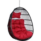 Black Polyethylene Wicker Hanging Egg Chair With Cushions - Red By Sunnydaze