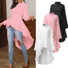 Us Stock Women Button Up Lapel V Neck Shirt Blouse Ol Workwear Smart Plain Tops