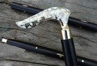 Antique Silver Brass Derby Head Handle Vintage Wooden Walking Stick Cane Gift