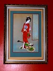 Antique Asian Geisha Specific Outfit Old Vintage Painting On Silk Matted Framed
