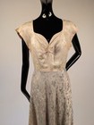 Unusual 1930   s Cream   Gray Floral Brocade Long Dress W Heart Shaped Neckline