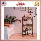 3 Tier Rolling Bar Cart Rustic Brown Utility Wine Beverage Serving Cart Wheels