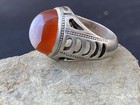 Vintage Mid East Islamic Persian Style Hand-made Eye Agate Stone Sterling Silver