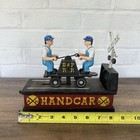 Vintage Railroad Handcar Collectors  Die Cast Iron Mechanical Coin Bank B   P