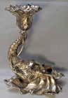Elephant Head Trunk Cast Pewter Candle Holder Signed  5 75 X 4 75 1 Lb  3 Oz 