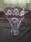 Vintage Czech Bohemian Vase Amethyst  Cut To Clear Jagged Glass Art Deco 8in
