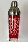 Vtg Mcm Red Cut-to-clear Cocktail martini Shaker Chrome Lid W  Built-in Strainer