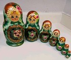 Vintage Russian Matryoshka Wooden Hand Painted 8  Nesting Dolls 7pc Green Floral