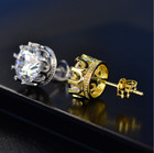 6 8 10mm Men Women Sterling Silver Post Stud Crown Cubic Zirconia Earrings Gift