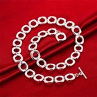 Doteffil 925 Sterling Silver Square Round Chain Necklace Bracelet Set Jewelry
