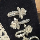 5 Vtg Napkin Rings Silver Plated Ornate 3-d Rose W  Petals Statement 1950   s
