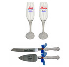 Red White   Blue Glitter Toasting Flutes And Cake Knife Server Set  Wedding Gift