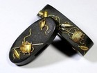 Antique Japanese Shakudo Fuchi Kashira Edo Period Nanako Sword Fittings Samurai