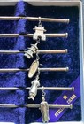 Set 6 Oriental Sterling Silver Stir Stick Straw Spoons Man Woman Pagoda Tokyo