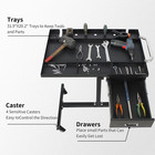 Adjustable Height Rolling Tool Tray 220lbs Capacity Down Work Table With Drawers