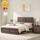 3 Pieces Bedroom Set  Queen Size Wood Platform Bed Frame And 2 Nightstands  Stor