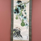 Japanese Hanging Scroll Hand Painted  six Gourds And Sparrows  By Shurei W box