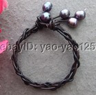 Black Pearl Brown Leather Bracelet
