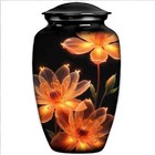 Glowing Orange Floral Cremation Urn For Human Ashes Adult Memorial With Bag